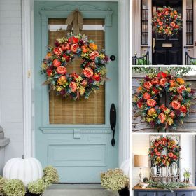 Fall Peony and Pumpkin Wreath;  Autumn Year Round Wreaths for Front Door;  Artificial Fall Wreath;  Halloween Wreath;  Thanksgiving Wreath;   Home Far