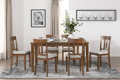 Transitional Styling 7-Piece Pack Dinette Set Cherry Finish Dining Table and 6x Side Chairs Textured Fabric Upholstered Seat Wooden Classic Look Furni