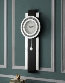 ACME Noralie WALL CLOCK Black, Mirrored & Faux Diamonds AC00424