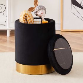 Faux Leather Round Storage Ottoman Footrest Stool with Gold-Plated Base Multipurpose Upholstered Foot Stools Vanity Chair Modern Pouf Ottoman with 23Q