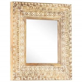 Hand-Carved Mirror 19.7"x19.7"x1" Solid Mango Wood