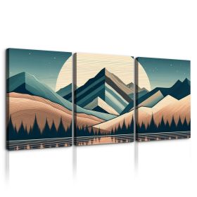 3 Panels Framed Abstract Wood Grain Boho Style Mountain & Forest Canvas Wall Art Decor,3 Pieces Mordern Canvas Decoration Painting for Office