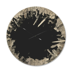 Designart 'Abstract Broken Wall 3D Design On Black' Modern Wood Wall Clock(Size 23" x 23")