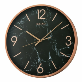 Seiko Stylish, Round, Noir Marble-Look Quartz Wall Clock, Round, Black, QXA760PLH