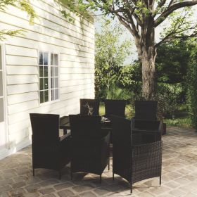 7 Piece Patio Dining Set with Cushions Poly Rattan Black