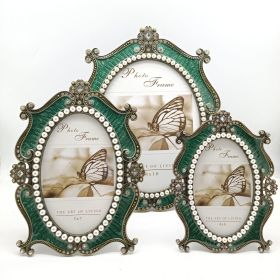 European Retro Metal Green Photo Frame Oval Vintage Fashionable Lightweight High Hardness Home Decoration Ornament Embellishment (Color: Green, size: 10 inches)