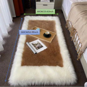 1pc, Soft and Fluffy Sheepskin Rug for Bedroom and Living Room - Non-Slip and Machine Washable Carpet for Dormitory and Room Decor (Color: White + Khaki, size: 23.62*62.99inch)