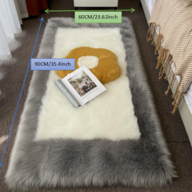 1pc, Soft and Fluffy Sheepskin Rug for Bedroom and Living Room - Non-Slip and Machine Washable Carpet for Dormitory and Room Decor (Color: Gray + White, size: 23.62*35.43inch)