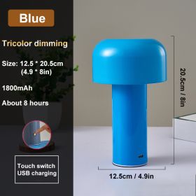 Italian Mushroom Table Lamp Night Light Portable Wireless Touch Rechargeable Desk Light Bedside Table Lamp Bedroom Desktop Decor (Lampshade Color: Blue, Ships From: China)