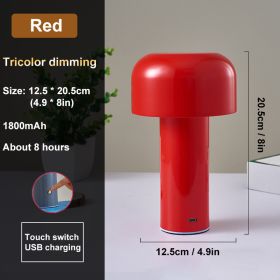 Italian Mushroom Table Lamp Night Light Portable Wireless Touch Rechargeable Desk Light Bedside Table Lamp Bedroom Desktop Decor (Lampshade Color: Red, Ships From: China)