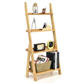 Living Room 4-Tier Bamboo Ladder Display Shelf Storage Rack Plant Flower Stand (Color: Nature, Type: Display Shelf)