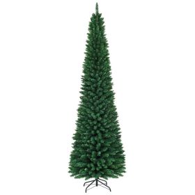 5/6/7/8/9ft PVC Artificial Slim Pencil National Christmas Tree with Metal Stand (size: 9ft)