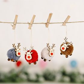 Cute Felt Wooden Elk Christmas Tree Decorations Hanging Pendant Deer Craft Ornament Christmas Decorations for Home (Color: brown)