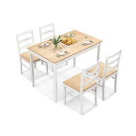 5-Piece Wooden Dining Set with Rectangular Table and 4 Chairs (Color: Natural)