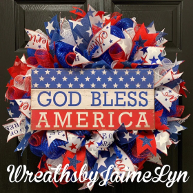 16inch*16inch July 4th Wooden Wreath Patriotic American Wreath, God Bless America Front Door Wreath, Memorial Day Star Stripe (Quantity: 1)