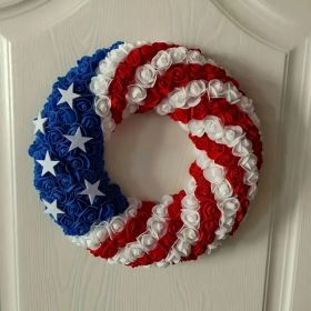 14Inch Patriotic Roses Wreath, 4th of July Independence Day Wreath for Front Door (Quantity: 2)