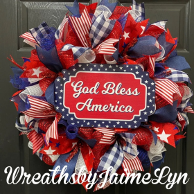 July 4th Wreath Patriotic American Wreath, God Bless America Front Door Wreath, Memorial Day Star Stripe (Quantity: 2)