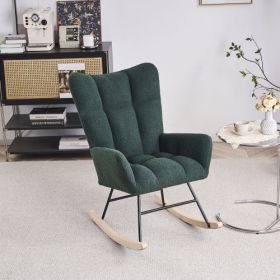 Rocking Chair Nursery, Solid Wood Legs Reading Chair with Teddy Fabirc Upholstered , Nap Armchair for Living Rooms, Bedrooms, Offices, Best Gift,Teddy (Color: Emerald, Material: Polyester)