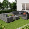 8-pieces Outdoor Wicker Round Sofa Set;  Half-Moon Sectional Sets All Weather;  Curved Sofa Set With Rectangular Coffee Table;  PE Rattan Water-resist