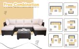 7 Pieces Outdoor Patio Sectional Sofa Couch, Silver Gray PE Wicker Furniture Conversation Sets with Washable Cushions & Glass Coffee Table for Garden,