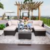 7 Pieces Outdoor Patio Sectional Sofa Couch, Silver Gray PE Wicker Furniture Conversation Sets with Washable Cushions & Glass Coffee Table for Garden,