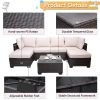 7 Pieces Outdoor Patio Sectional Sofa Couch, Silver Gray PE Wicker Furniture Conversation Sets with Washable Cushions & Glass Coffee Table for Garden,