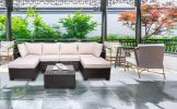 7 Pieces Outdoor Patio Sectional Sofa Couch, Silver Gray PE Wicker Furniture Conversation Sets with Washable Cushions & Glass Coffee Table for Garden,