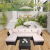 7 Pieces Outdoor Patio Sectional Sofa Couch, Silver Gray PE Wicker Furniture Conversation Sets with Washable Cushions & Glass Coffee Table for Garden,