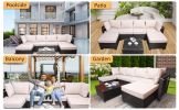 7 Pieces Outdoor Patio Sectional Sofa Couch, Silver Gray PE Wicker Furniture Conversation Sets with Washable Cushions & Glass Coffee Table for Garden,